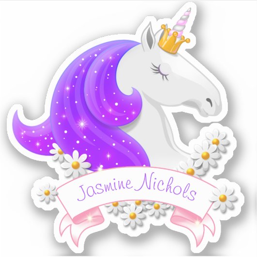  Roze en Paarse Eenhoorn Prinses Sparkles Sticker (Voorkant)
