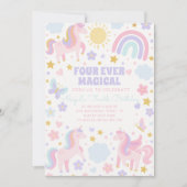 Roze en Paarse Eenhoorn Regenboog Partij Uitnodige Kaart (Voorkant)