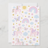Roze en Paarse Eenhoorn Regenboog Partij Uitnodige Kaart (Achterkant)