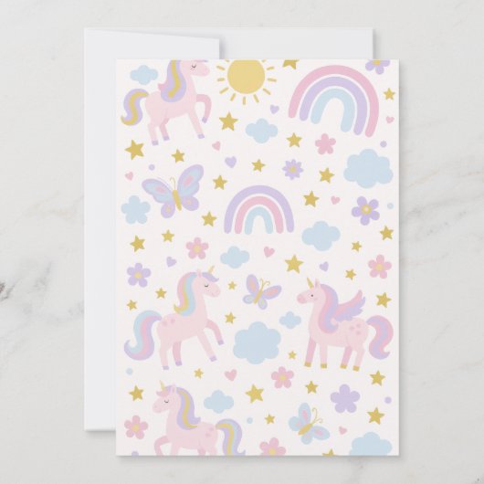 Roze en Paarse Eenhoorn Regenboog Partij Uitnodige Kaart (Achterkant)