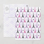 Roze en Paarse Eiffeltoren Briefkaart (Voorkant / Achterkant)