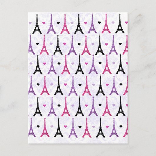 Roze en Paarse Eiffeltoren Briefkaart (Voorkant)