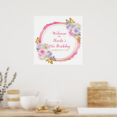 Roze en Paarse Elegant Bloemen Verjaardagsfeest Poster (Keuken)