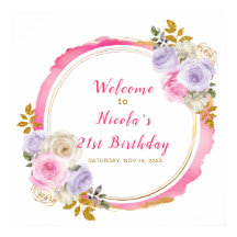 Roze en Paarse Elegant Bloemen Verjaardagsfeest