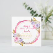 Roze en Paarse Elegante Bloemen Sweet Sixteen Kaart (Staand voorkant)
