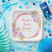 Roze en Paarse Elegante Bloemen Sweet Sixteen Papieren Bordje (Feest)