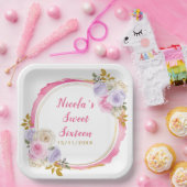 Roze en Paarse Elegante Bloemen Sweet Sixteen Papieren Bordje (Feest)