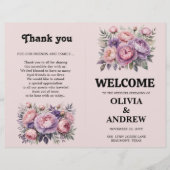 Roze en Paarse Elegante Bloemen Trouwprogramma (Voorkant)