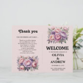 Roze en Paarse Elegante Bloemen Trouwprogramma (Staand voorkant)