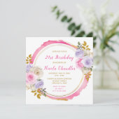 Roze en Paarse Elegante Bloemen Verjaardagsfeest Kaart (Staand voorkant)