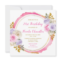 Roze en Paarse Elegante Bloemen Verjaardagsfeest