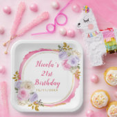 Roze en Paarse Elegante Bloemen Verjaardagsfeest Papieren Bordje (Feest)