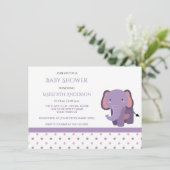 Roze en Paarse Elephant Baby Shower Uitnodigingen (Staand voorkant)