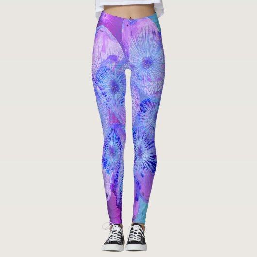 Roze en Paarse en Blauwe Ontwerper Leggings (Voorkant)