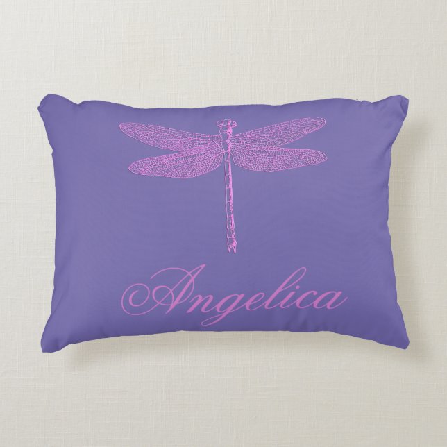 Roze en Paarse Fantasy Dragonfly Accent Kussen (Voorkant)