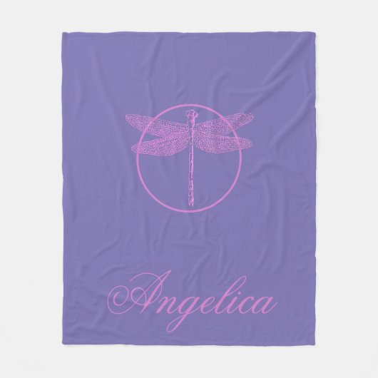 Roze en Paarse Fantasy Dragonfly Fleece Deken (Voorkant)