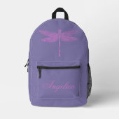 Roze en Paarse Fantasy Dragonfly Personaliseren Bedrukte Rugzak (Voorkant)