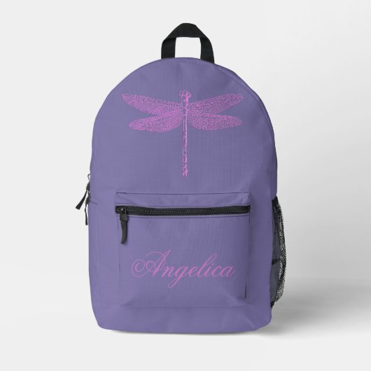 Roze en Paarse Fantasy Dragonfly Personaliseren Bedrukte Rugzak (Voorkant)