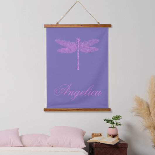 Roze en Paarse Fantasy Dragonfly Personaliseren Hangend Wandkleed (Slaapkamer)