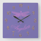 Roze en Paarse Fantasy Dragonfly Vierkante Klok (Voorkant)