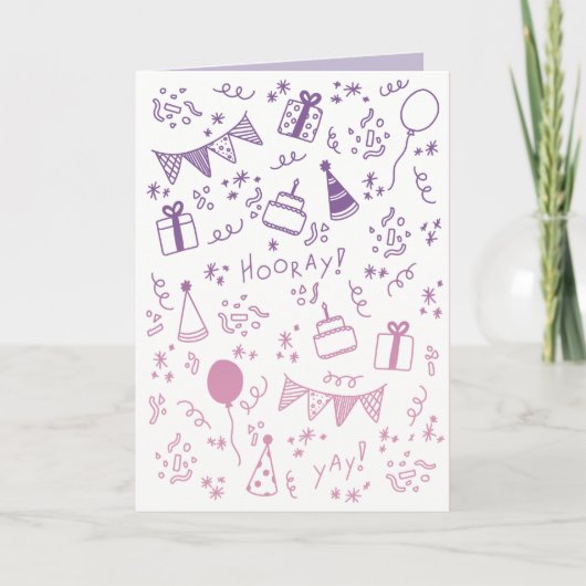 Roze en paarse feestkaart kaart (Voorkant)