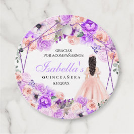 Roze en Paarse flora Quinceanera Circle Favor Tags Bedankjes Labels