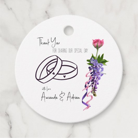 Roze en paarse floraal bedankjes labels (Voorkant)