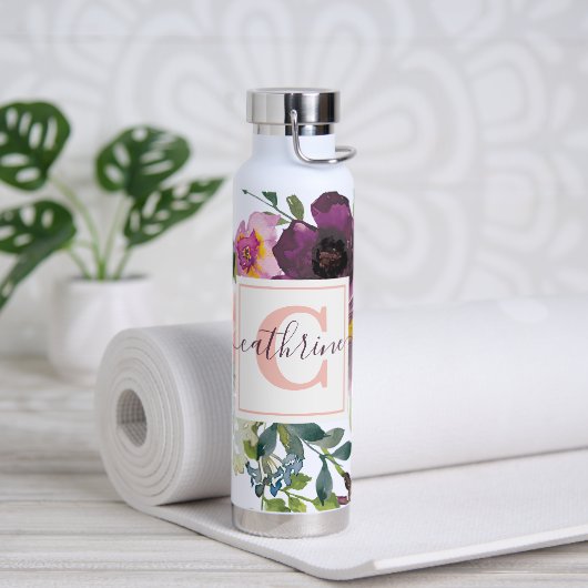 Roze en paarse floraal gepersonaliseerd waterfles (Yoga)