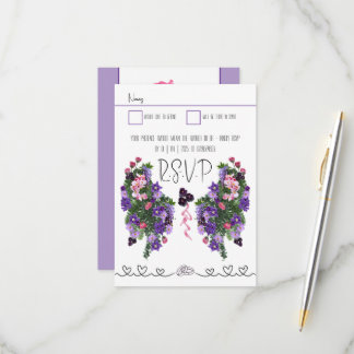 Roze en paarse floraal RSVP kaartje