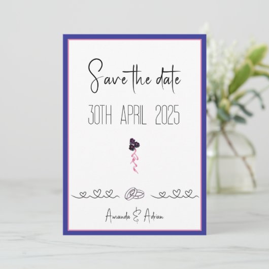 Roze en paarse floraal save the date (Staand voorkant)