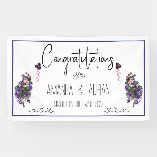 Roze en paarse floraal spandoek (Horizontaal)