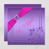 Roze en Paarse Floral Bat Mitzvah Uitnodiging (Voorkant / Achterkant)