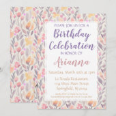 Roze en Paarse Floral Birthday Kaart (Voorkant / Achterkant)