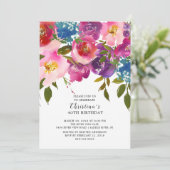 Roze en Paarse Floral Birthday Party Invitation Kaart (Staand voorkant)