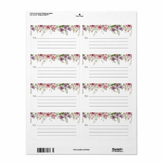 Roze en Paarse Floral Border Shipping Labels (Full Sheet)