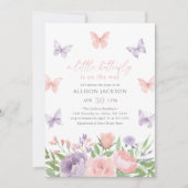 Roze en Paarse Floral Butterfly Baby shower Kaart (Voorkant)