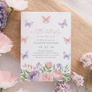 Roze en Paarse Floral Butterfly Baby shower Kaart