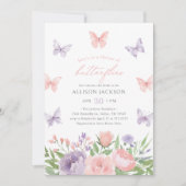 Roze en Paarse Floral Butterfly Vrijgezellenfeest Kaart (Voorkant)