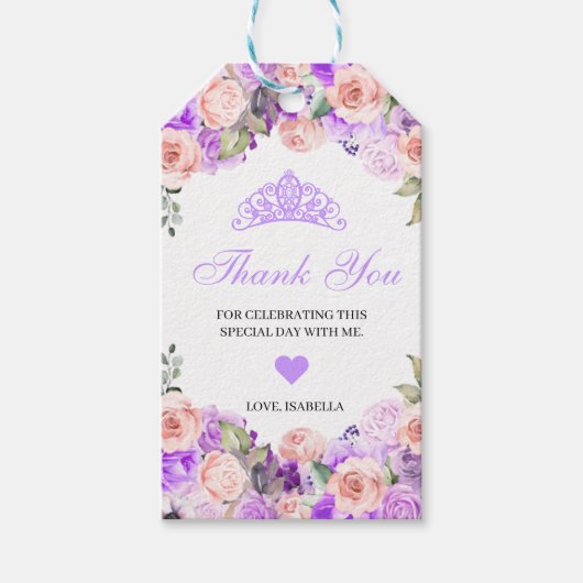 Roze en Paarse Floral Dank je Labels Cadeaulabel (Voorkant)
