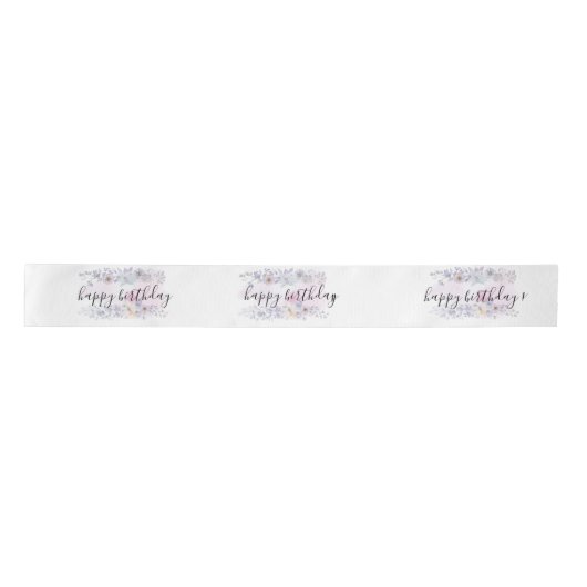 Roze en Paarse Floral Design Happy Birthday Satijnen Lint (Voorkant)