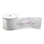 Roze en Paarse Floral Design Happy Birthday Satijnen Lint (Spoel)