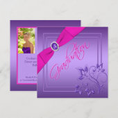 Roze en Paarse Floral Foto Afstuderen Uitnodiging (Voorkant / Achterkant)