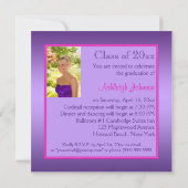 Roze en Paarse Floral Foto Afstuderen Uitnodiging (Achterkant)