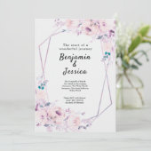 Roze en Paarse Floral Geometric Wedding Uitnodigin Kaart (Staand voorkant)