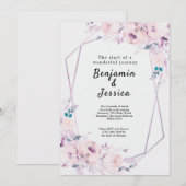 Roze en Paarse Floral Geometric Wedding Uitnodigin Kaart (Voorkant / Achterkant)