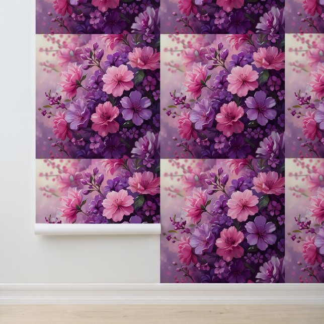 Roze en Paarse Floral Peel en Stick verwijderbaar Behang (Applicatie)
