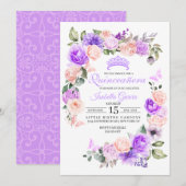 Roze en Paarse Floral Quinceanera Birthday Kaart (Voorkant / Achterkant)
