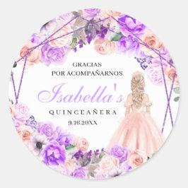 Roze en Paarse Floral Quinceanera Classic Round St Ronde Sticker