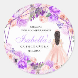 Roze en Paarse Floral Quinceanera Ronde Sticker