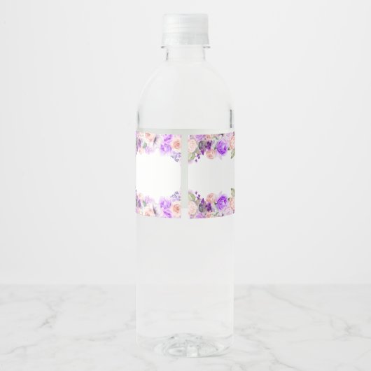 Roze en Paarse Floral Quinceanera Waterfles Etiket (Achterkant)